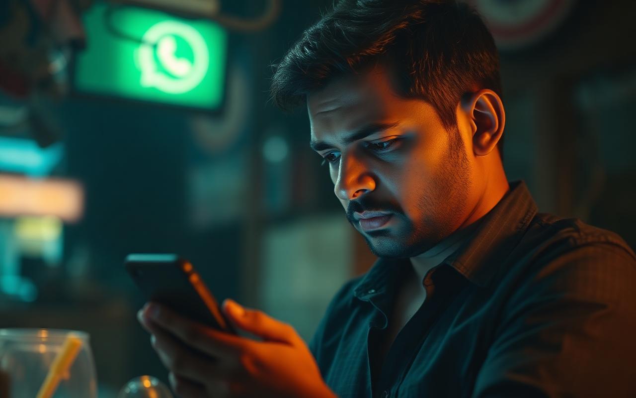 Overwhelmed business owner answering WhatsApp messages alone late at night